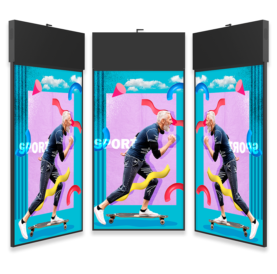 Rendering of Gomany's double sided digital signage displays.