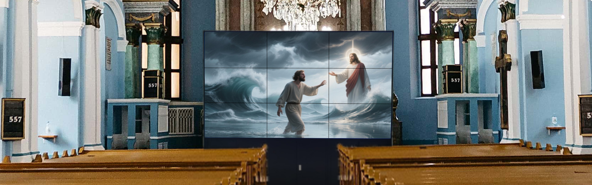 Maximize church publicity through flexible splicing of various screens
