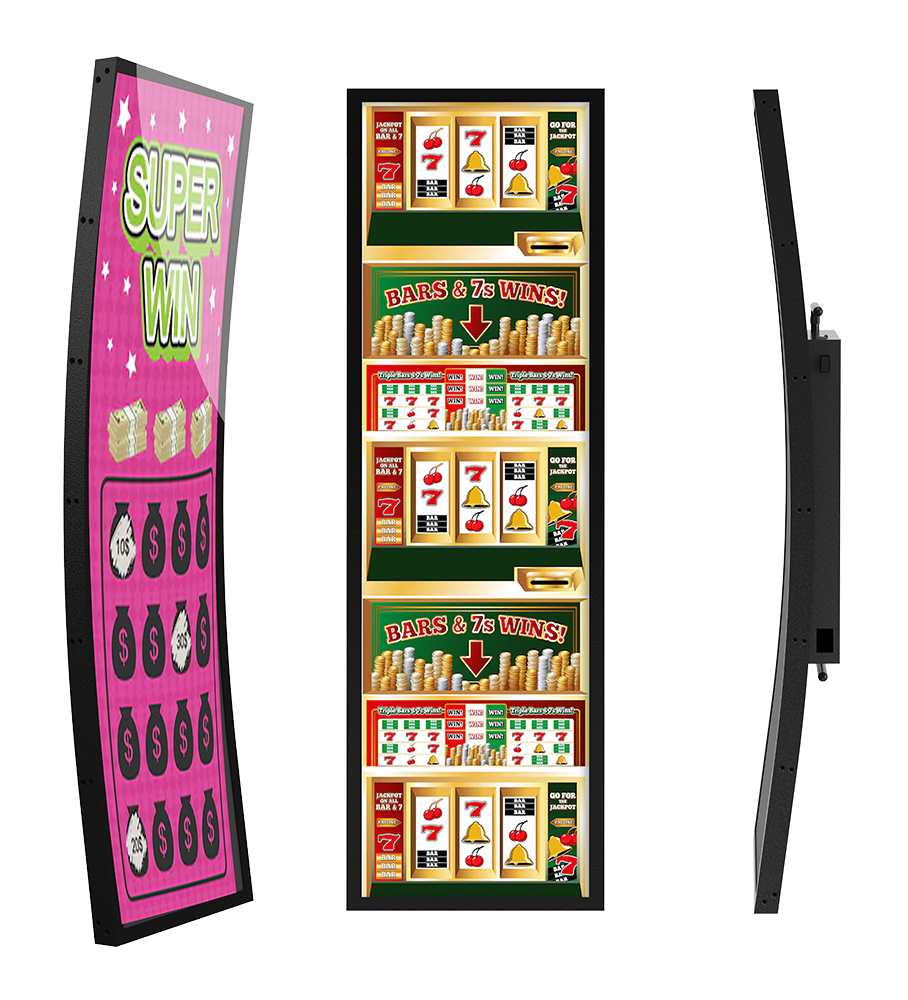 Front view of curved LCD Display used as casino slot machine display