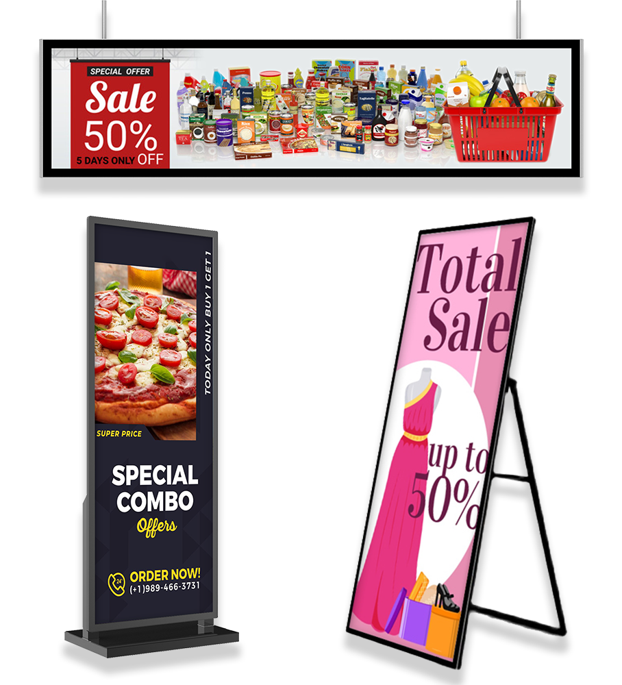3 different installation methods for full screen LCD advertising display