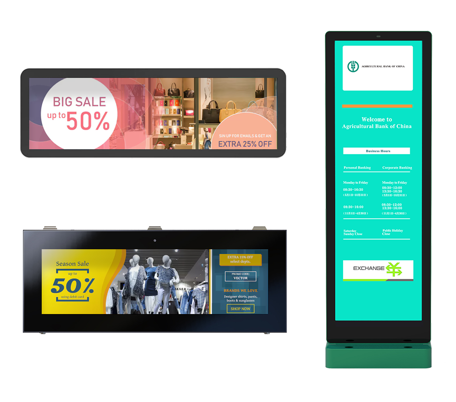 3 different installation types of outdoor stretched display