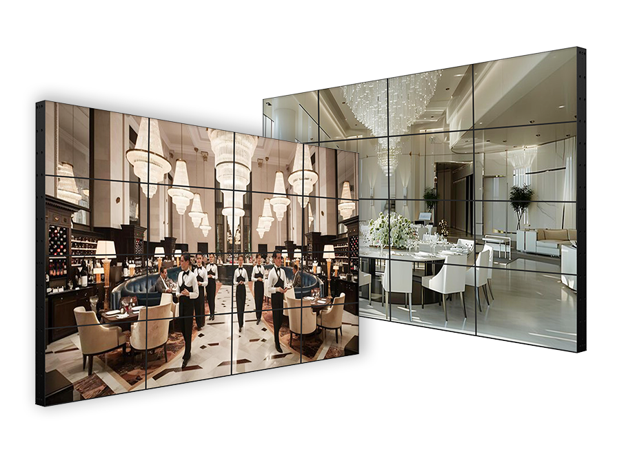 A video wall consisting of multiple 65-inch screens is perfect for banquet halls