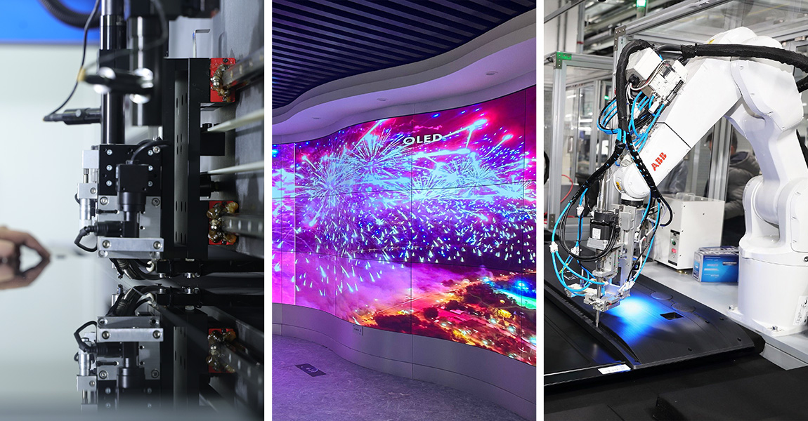 Various applications of LCD cutting, including cutting of commercial LCD screens, generation of OLED flexible screens, and new cutting technology using AI combined with traditional cutting processes
