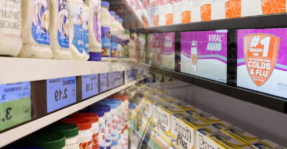Stretched LCD displays replace paper price tags on shelves