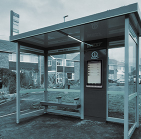 Digital signage embedded in bus shelters displays route information in real time