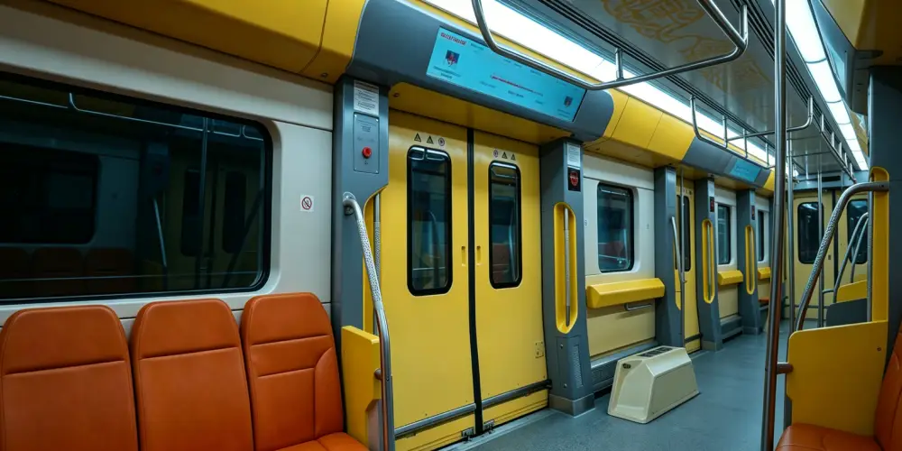 Renderings of Gomany's ultra-wide stretched LCD display used in the Astana light rail system.